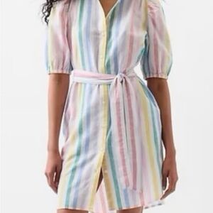 GAP Pastel Rainbow Stripe Button-Front Dress with Tie Belt